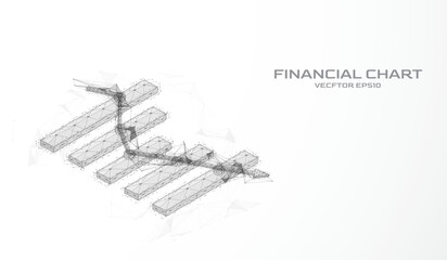 Abstract vector technology low poly business, financial chart analytics. Digital wireframe mesh style finance economic trending monitoring illustration background.