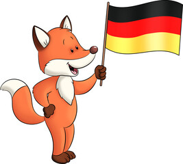 Niedlicher Fuchs mit einer deutschen Flagge in der Hand