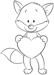 Niedlicher Fuchs hält ein großes Herz in den Pfoten