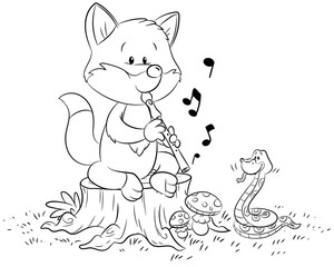 Niedlicher Fuchs spielt eine Flöte