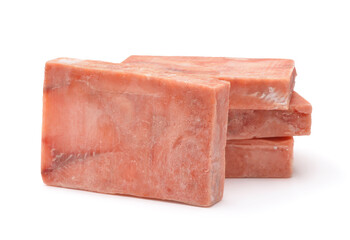 Stack of raw frozen salmon fillet blocks