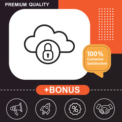 Coud, data, security icon. With orange and black background