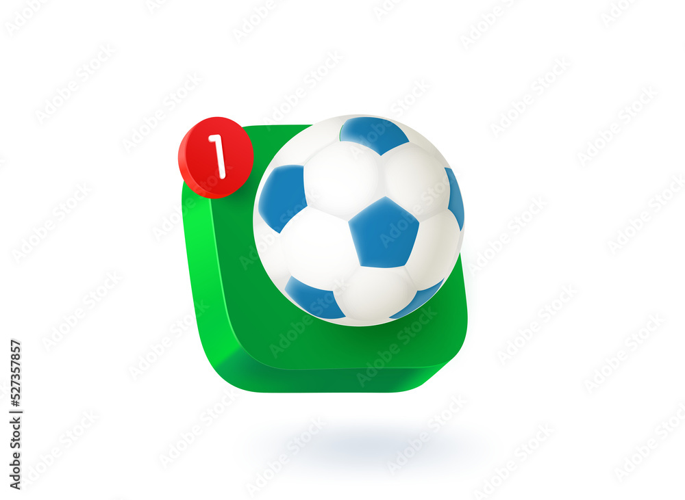 Poster soccer. 3d vector mobile application icon