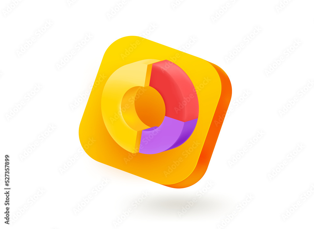 Poster Pie chart icon. 3d vector mobile application icon with notification