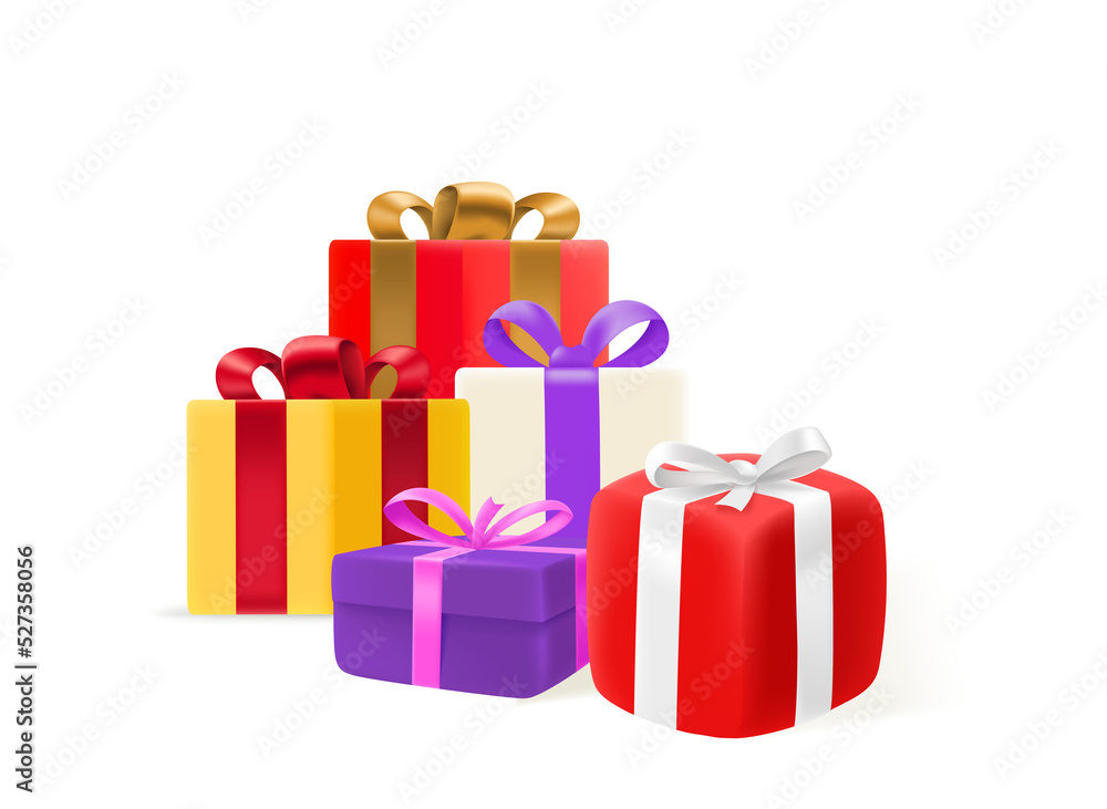 Poster gift boxes with color bows vector set isolated on transparent background