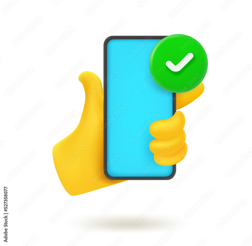 Poster phone in a hand icon with checkmark.