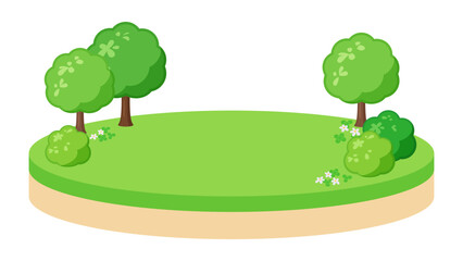 ヴィネット風_芝生広場の島_イラスト素材 © ふわぷか