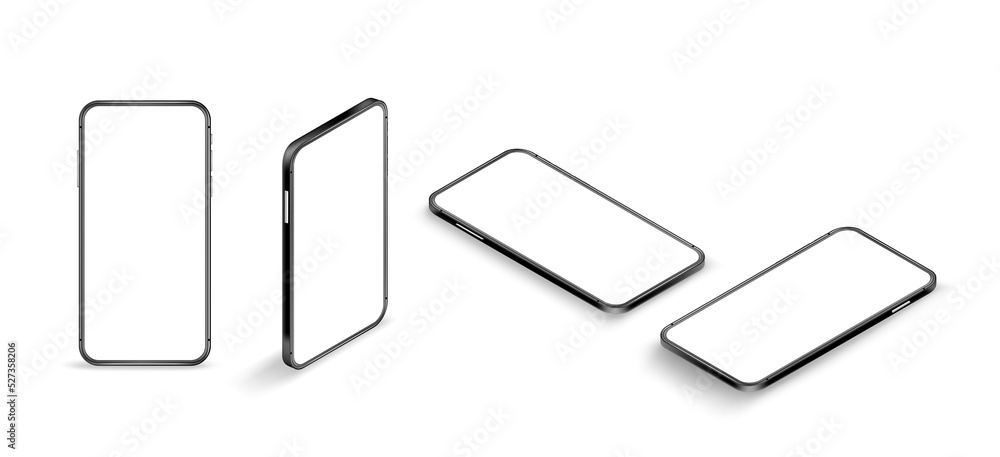 Poster modern smart phone with blank screen isometric collection .