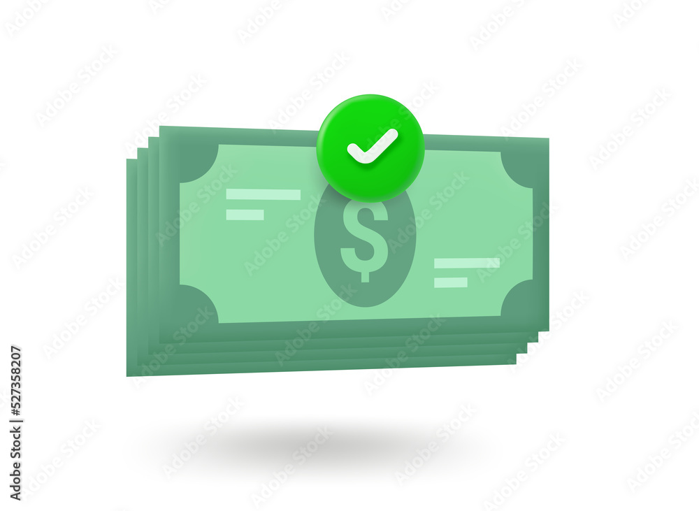 Aufkleber stack of money with checkmark.