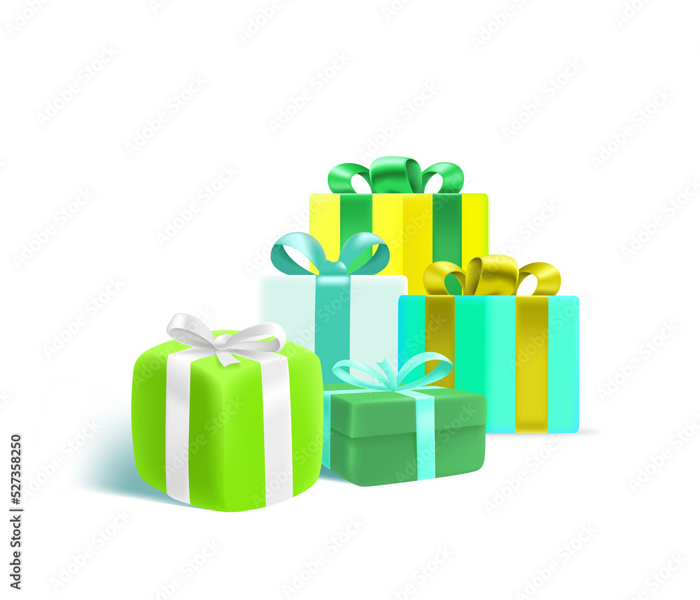 Poster gift boxes with color bows vector set.