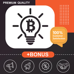 Bitcoin in bulb icon. With orange and black background