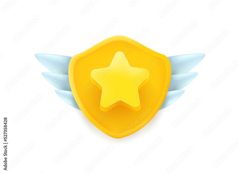 Poster Star rating label with a shield with wings isolated on white background.