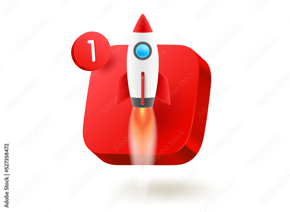 Aufkleber Red button with launching rocket. 