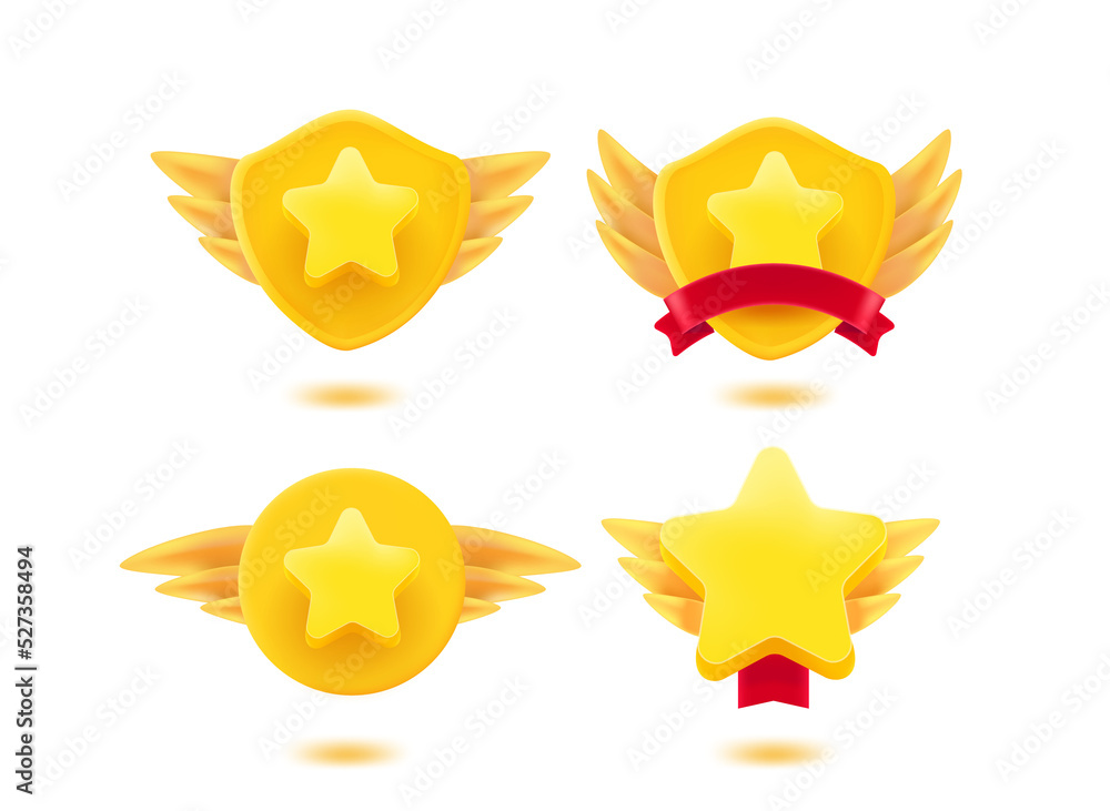 Poster star rating golden labels 3d vector set