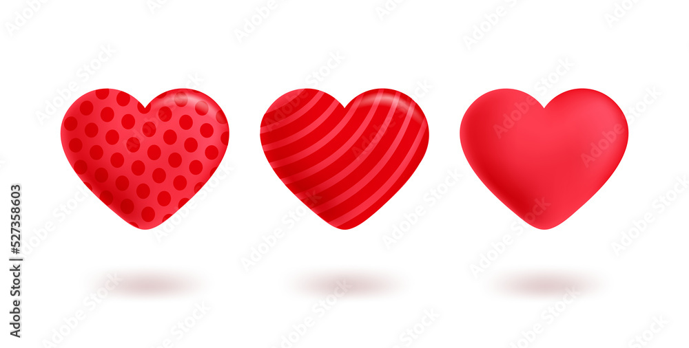 Poster Red hearts with different patterns.