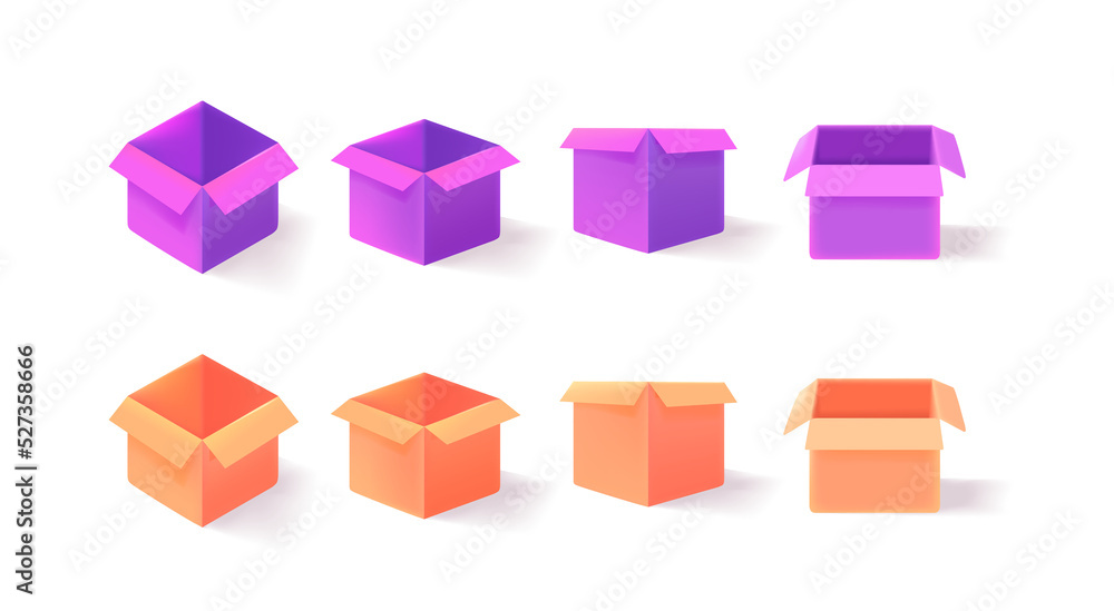 Poster Different postage boxes set isolated on transparent background