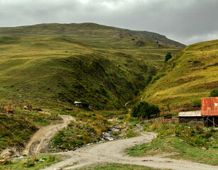 A small gorge between hills in the Caucasus Mountains