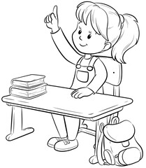 Ein Mädchen meldet sich im Unterricht - Vektor Illustration - 527360617