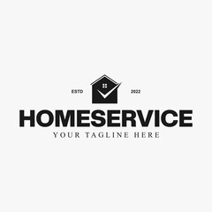 House with check mark vintage logo