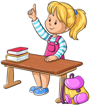 Ein Mädchen meldet sich im Unterricht - Vektor Illustration