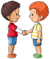 Zwei Kinder schütteln sich die Hände - Vektor Illustration - 527360814