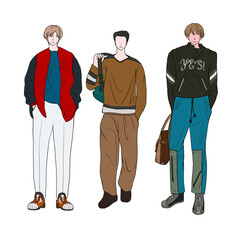set of fall fashion menswear with transparent 