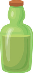 Green glass bottle. Cartoon drink container icon