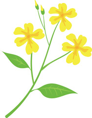 Yellow flowers on green branch. Cartoon floral icon