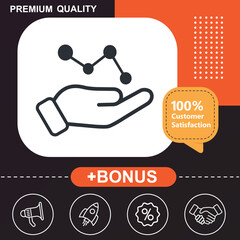 Hand holding atom icon. With orange and black background