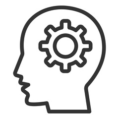 Thoughts, a gear in a person's head - icon, illustration on white background, outline style