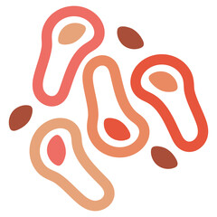 Abstract elements set for minimalistic design and graphic, modern geometric simple abstract shapes. Rounded red and orange smear with dots isolated. Flat hand-drawn vector illustration