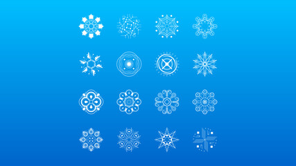 Set White Colleciton Line Snowflake Winter Decoration Elements Vector Design Style