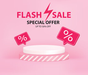 Flash sale banner template design with podium for web or social media.