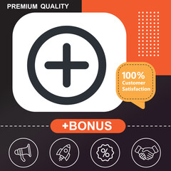 positive, plus icon. With orange and black background