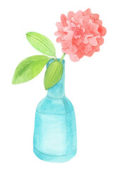 pink flower in a vase watercolor illustration, cut out png