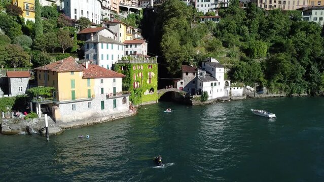 Flight on the village of Nesso on Lake Como