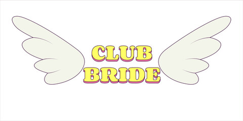 Temporary Tattoo for Bridesmaids Angel Wings Club Bride Bachelorette Party Illustration in Groovy Style