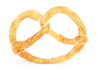 Freshly baked pretzel close-up, isolated on a white background