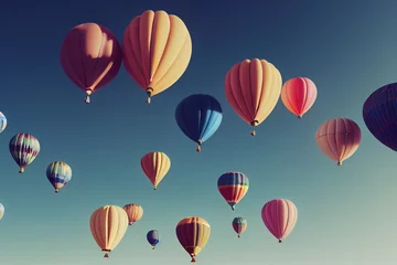 Papier Peint photo Montgolfière Hot air balloons in the sky, filtered background,  3d render, Raster illustration.