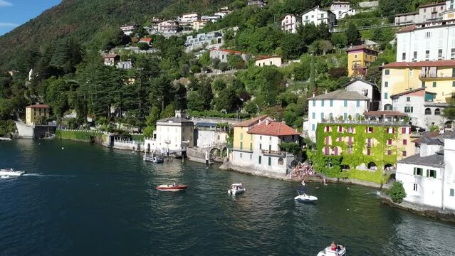 Flight on the village of Nesso on Lake Como