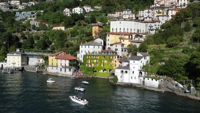 Flight on the village of Nesso on Lake Como