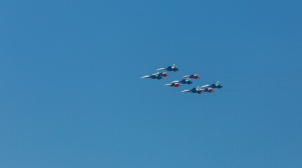 Airplanes in skies over Moscow on Victory Day