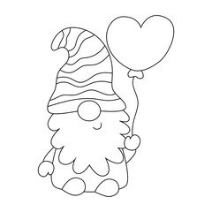 Cute valentine gnome with a heart in his hands icon line