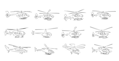 12 Helikopter Zeichnungen Lineart   Helicopter Drawnings © Nico Ladewig