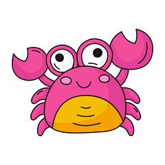 Obraz premium Cute crab in cartoon style sea life character icon.