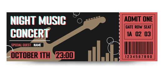 Ticket template for concerts. Minimalist vector style.