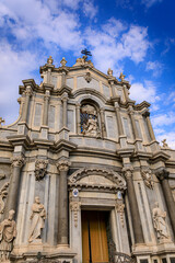 Fototapeta na wymiar Facade of Saint Agata Cathedral on Piazza del Duomo in Catania, Sicily, Italy.