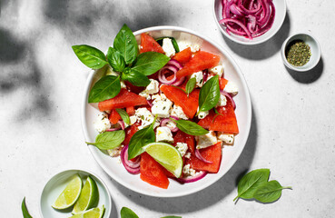 Summer watermelon salad top view
