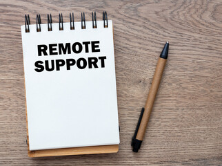 REMOTE SUPPORT words on a piece of paper and a wooden table.