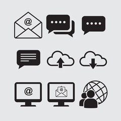 icons set e-mail, comment, cloud, monitor